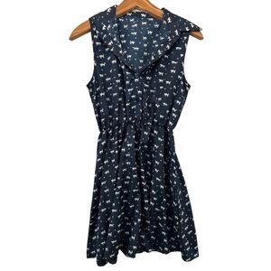 Naizi Shirtwaist Dress Sz S Black Cat Print Novelty Kawaii Teacher Artsy Casual